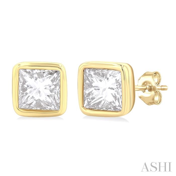 Princess Shape Bezel Set Petite Diamond Fashion Stud Earrings
