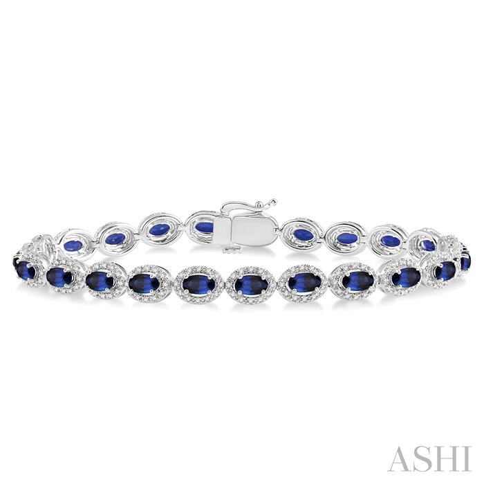 OVAL SHAPE GEMSTONE & HALO DIAMOND TENNIS BRACELET