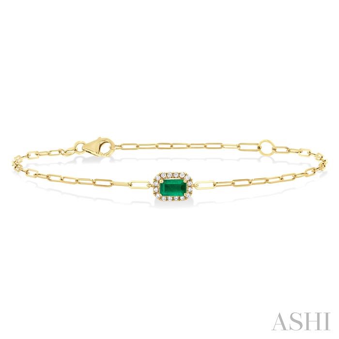 EMERALD SHAPE PAPER CLIP GEMSTONE & HALO DIAMOND BRACELET