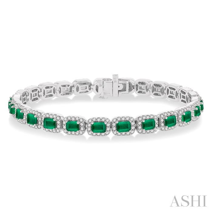 Emerald Shape Gemstone & Halo Diamond Bracelet