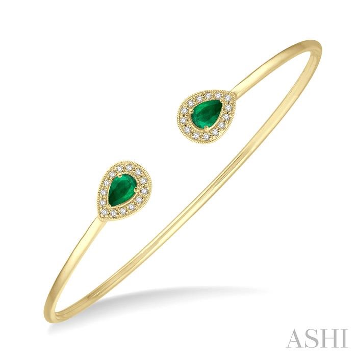 Stackable Pear Shape Gemstone & Halo Diamond Flexi Open Cuff Bangle
