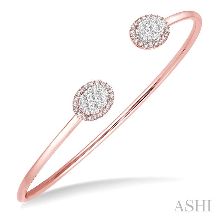 Stackable Oval Shape Halo Lovebright Essential Diamond Open Cuff Bangle