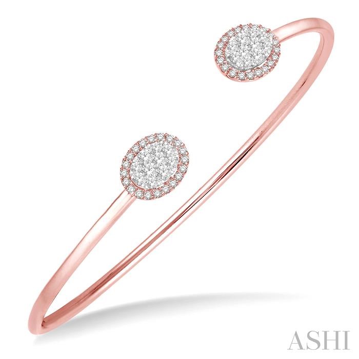 STACKABLE OVAL SHAPE HALO LOVEBRIGHT ESSENTIAL DIAMOND OPEN CUFF BANGLE