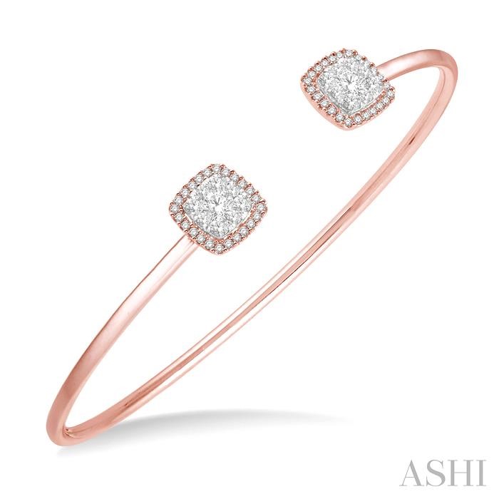 STACKABLE CUSHION SHAPE HALO LOVEBRIGHT ESSENTIAL DIAMOND OPEN CUFF BANGLE