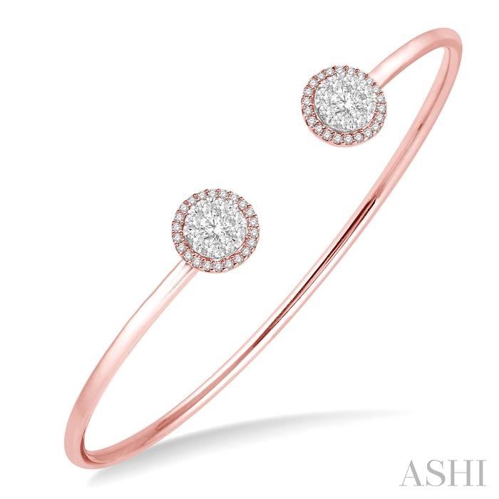 STACKABLE ROUND SHAPE HALO LOVEBRIGHT ESSENTIAL DIAMOND OPEN CUFF BANGLE