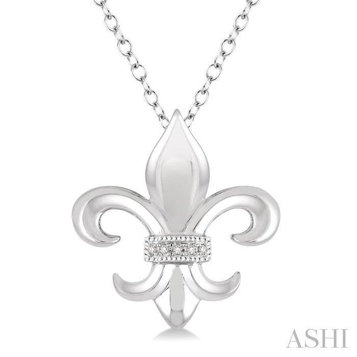 SILVER FLEUR DE LIS DIAMOND PENDANT