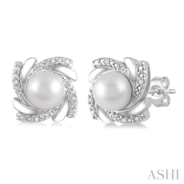 SILVER PEARL & DIAMOND EARRINGS