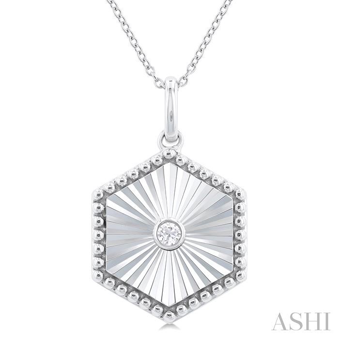 SILVER HEXAGON SHAPE MEDALLION DIAMOND PENDANT