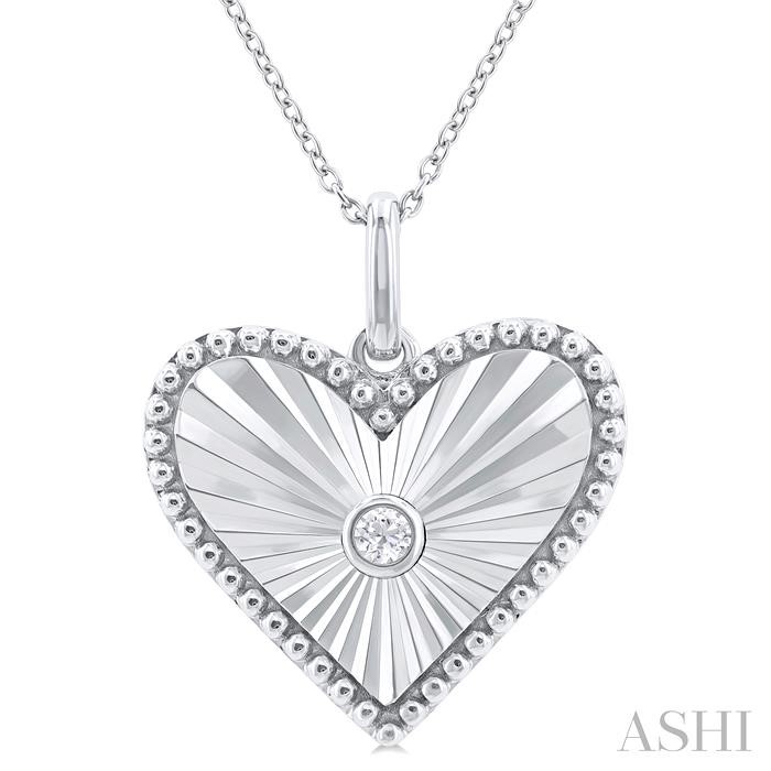 SILVER HEART SHAPE FLUTED MEDALLION DIAMOND PENDANT