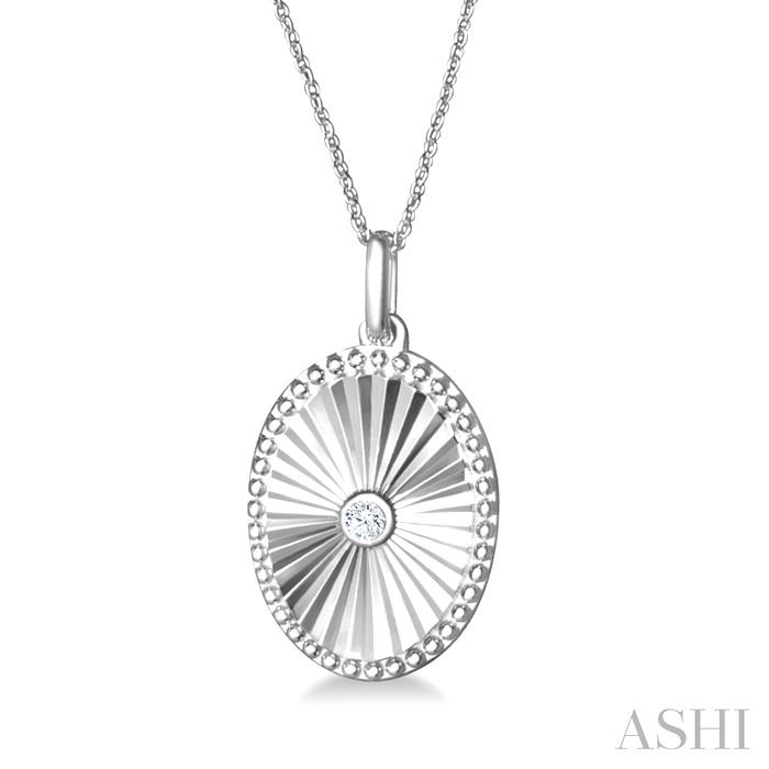 SILVER OVAL SHAPE FLUTED MEDALLION DIAMOND PENDANT