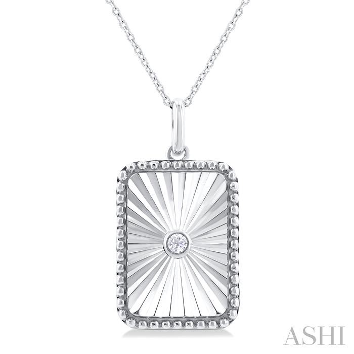 SILVER RECTANGLE SHAPE FLUTED MEDALLION DIAMOND PENDANT