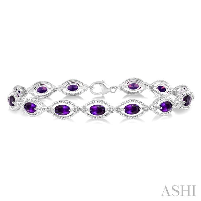 Silver Oval Shape Gemstone & Halo Diamond Bracelet