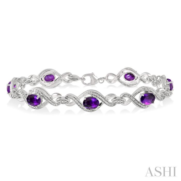 SILVER OVAL SHAPE GEMSTONE & DIAMOND BRACELET