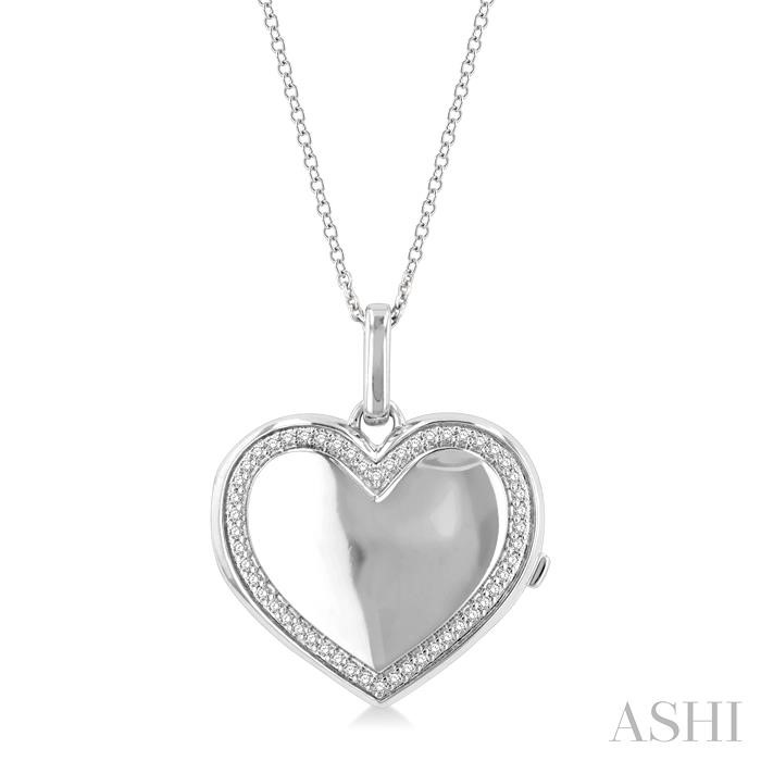 SILVER HEART SHAPE DIAMOND LOCKET PENDANT