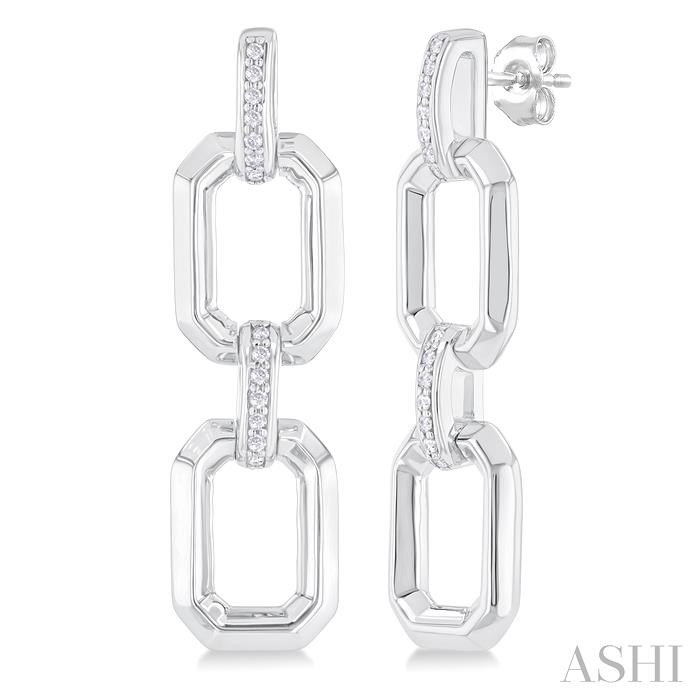 Silver Bold Rectangular Shape Link Diamond Fashion Earrings