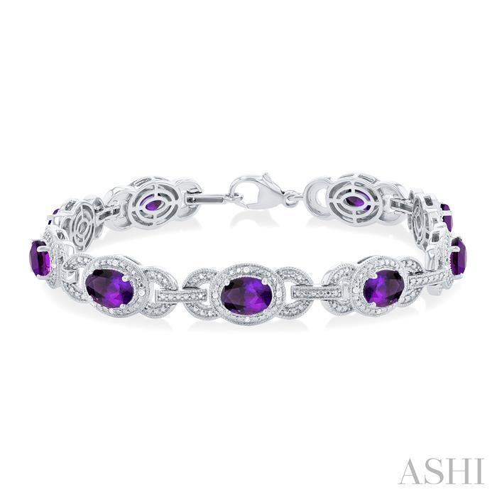 SILVER OVAL SHAPE GEMSTONE & DIAMOND BRACELET