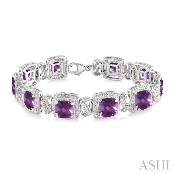 Silver Cushion Shape Gemstone & Diamond Bracelet