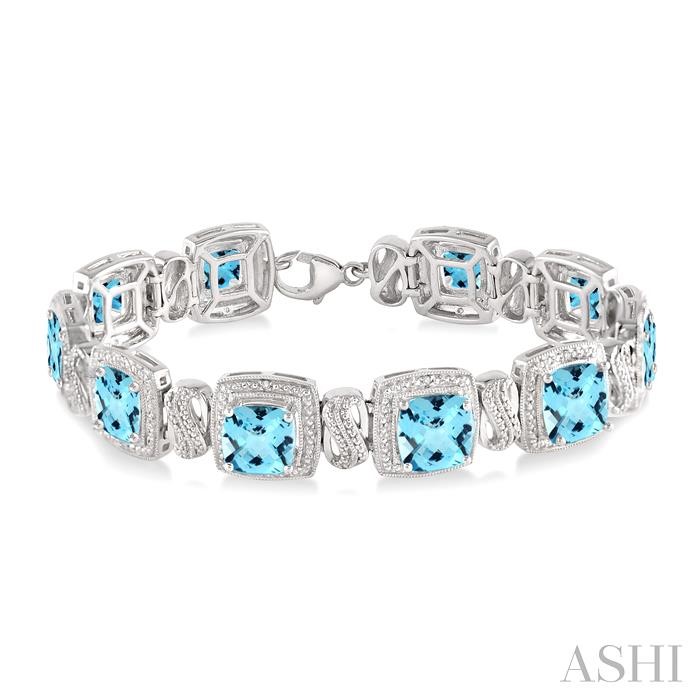 SILVER CUSHION SHAPE GEMSTONE & DIAMOND BRACELET