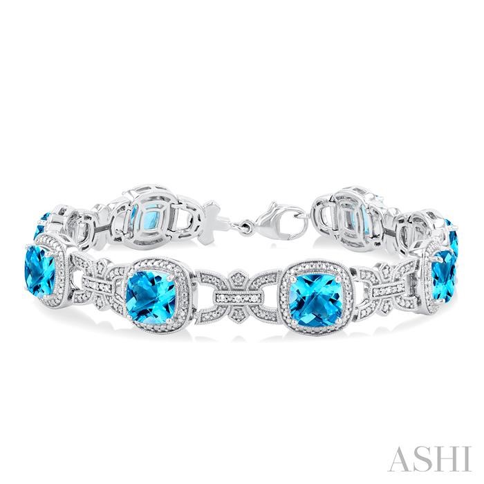 Silver Cushion Shape Gemstone & Diamond Bracelet