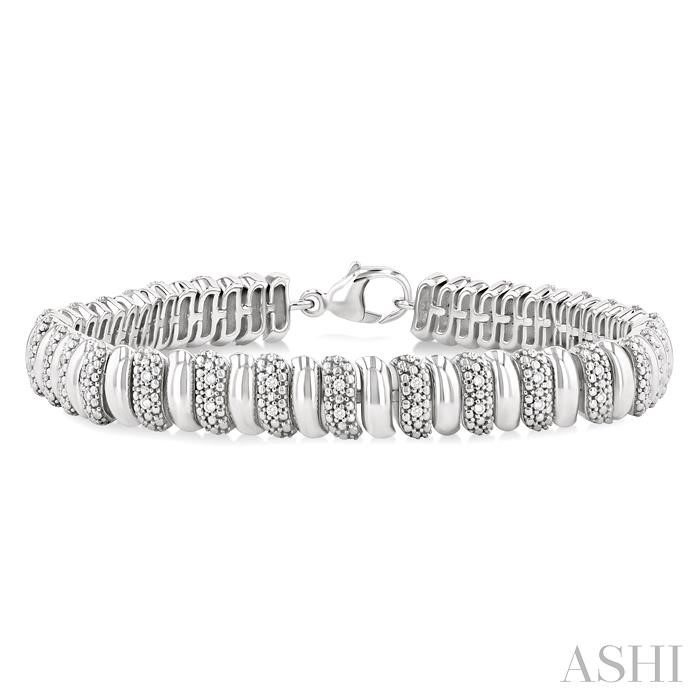 Silver Bold Ribbed Diamond Fashion Bracelet