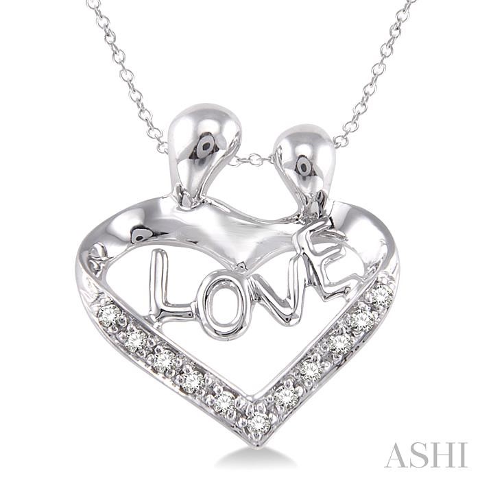 Silver Heart Shape Mom & Child Diamond Fashion Pendant