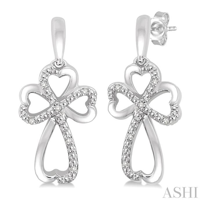 SILVER CROSS & HEART SHAPE DIAMOND FASHION EARRINGS