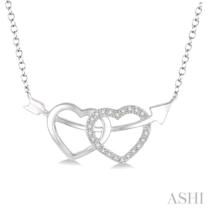 SILVER TWIN HEART SHAPE ARROW DIAMOND FASHION PENDANT