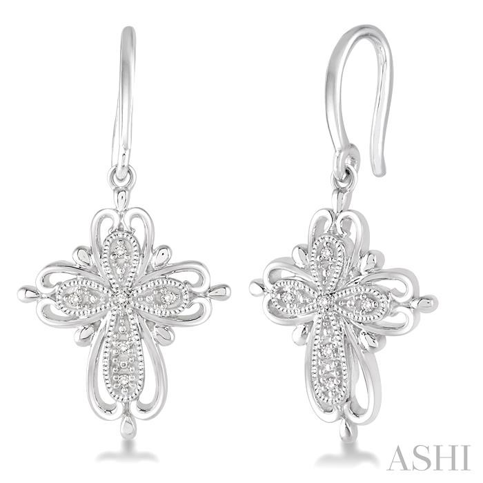 SILVER CROSS DIAMOND FASHION EARRINGS