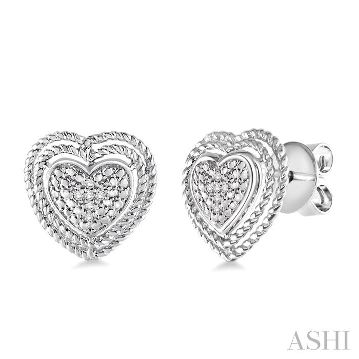 SILVER HEART SHAPE DIAMOND FASHION EARRINGS