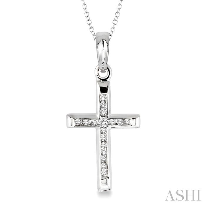 SILVER CROSS CHANNEL SET DIAMOND PENDANT