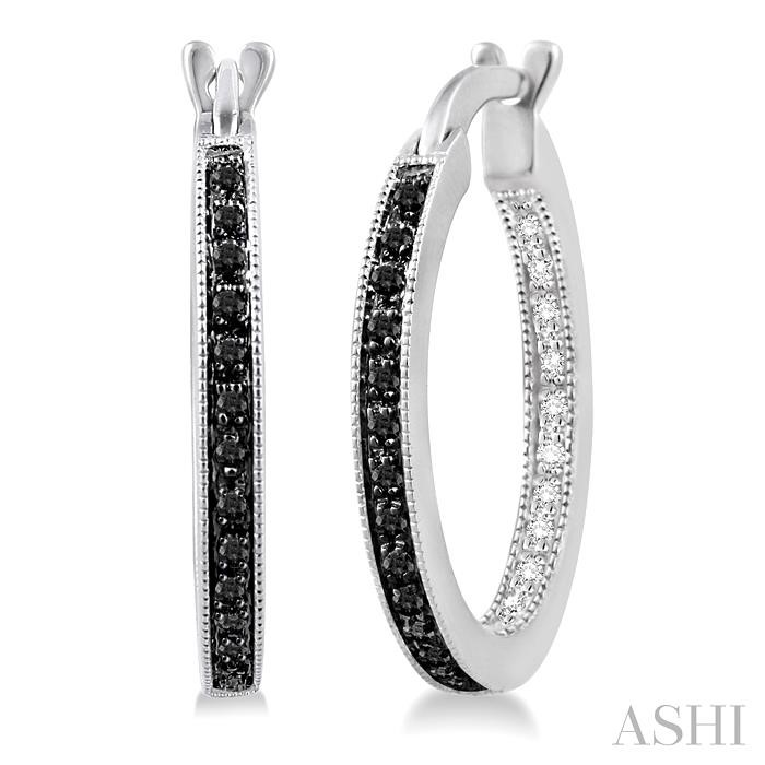 SILVER BLACK DIAMOND HOOP EARRINGS