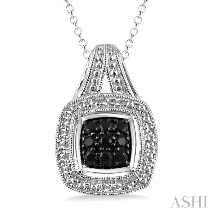 SILVER CUSHION SHAPE BLACK DIAMOND FASHION PENDANT