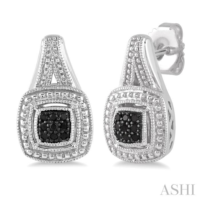 SILVER CUSHION SHAPE BLACK DIAMOND FASHION EARRINGS