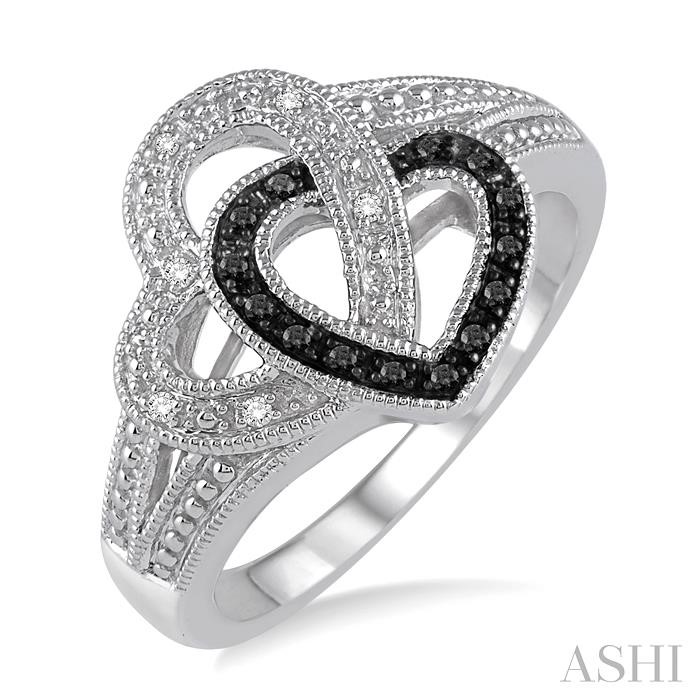 SILVER HEART SHAPE BLACK DIAMOND FASHION RING