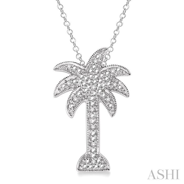 SILVER PALM TREE DIAMOND FASHION PENDANT