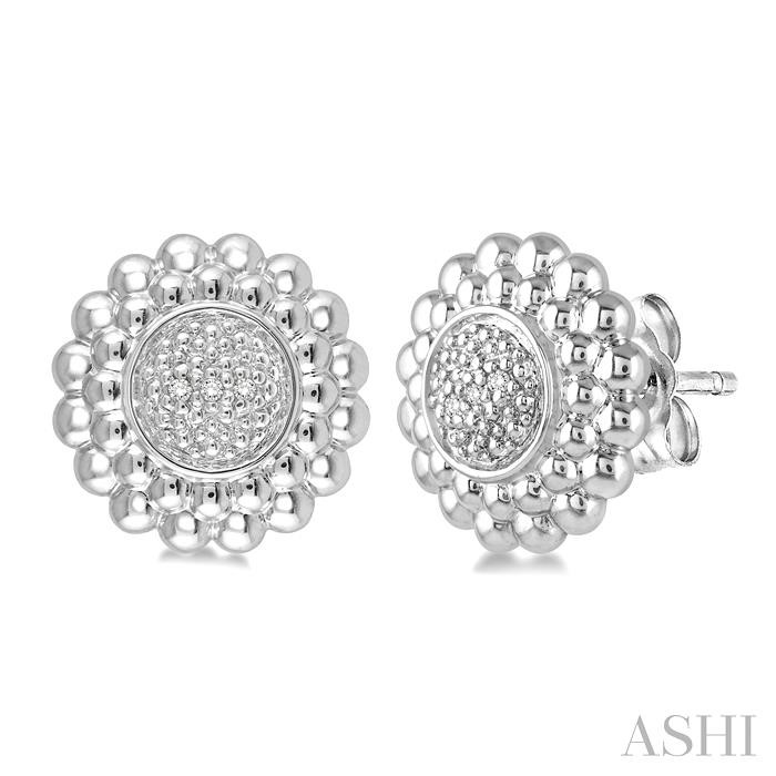 Silver Round Bead Diamond Earrings