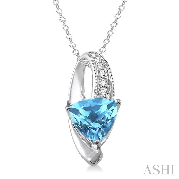 SILVER TRILLION SHAPE GEMSTONE & DIAMOND PENDANT