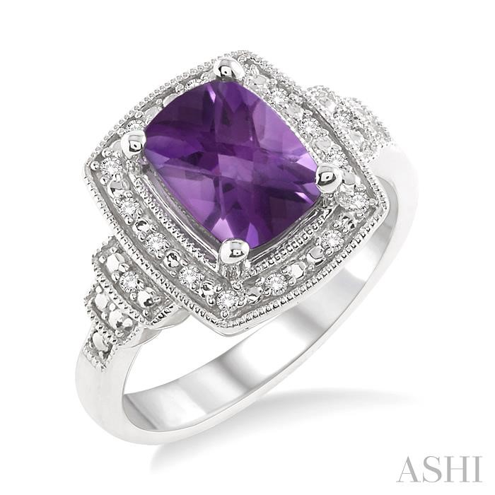 SILVER CUSHION SHAPE GEMSTONE & DIAMOND RING