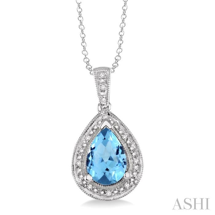 SILVER PEAR SHAPE GEMSTONE & DIAMOND PENDANT