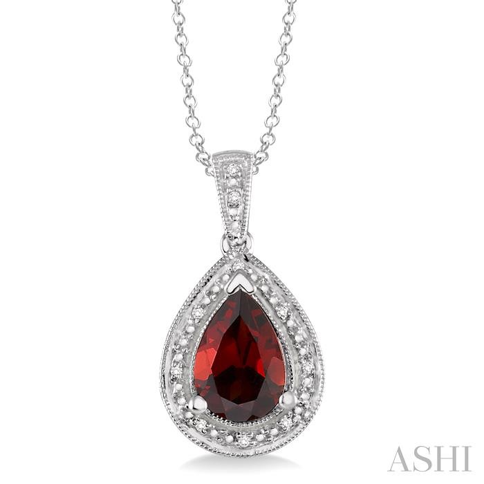 SILVER PEAR SHAPE GEMSTONE & DIAMOND PENDANT