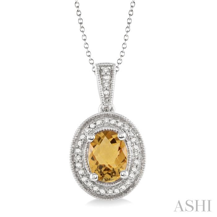 SILVER OVAL SHAPE GEMSTONE & HALO DIAMOND PENDANT