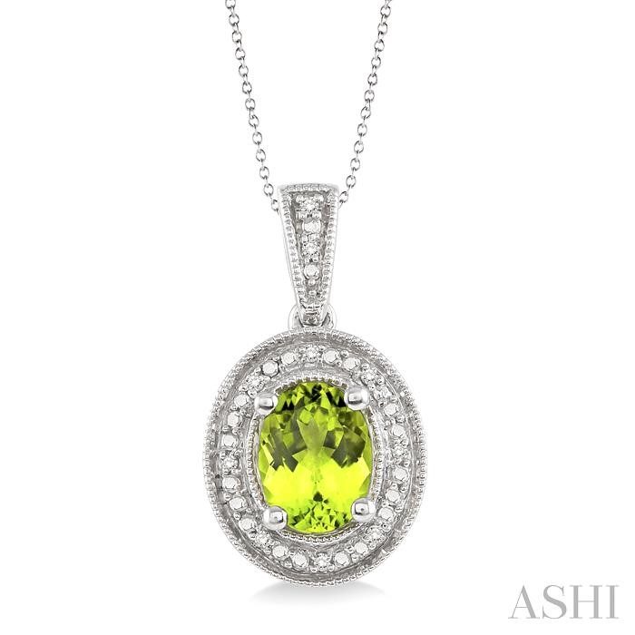 SILVER OVAL SHAPE GEMSTONE & HALO DIAMOND PENDANT