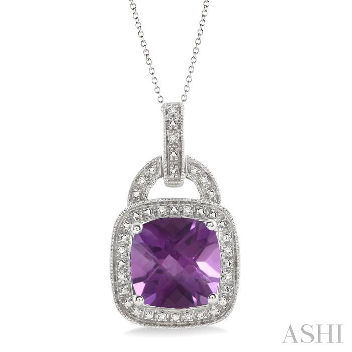 SILVER GEMSTONE & HALO DIAMOND PENDANT