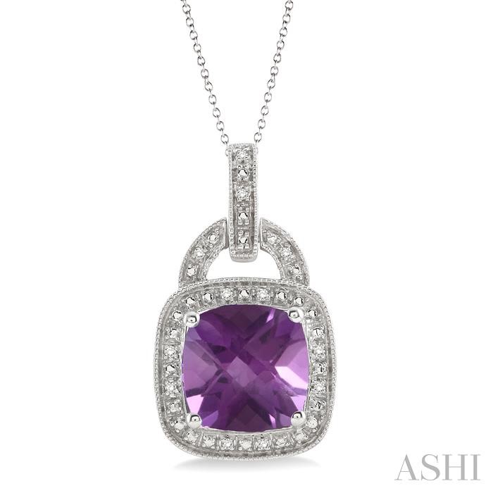 SILVER CUSHION SHAPE GEMSTONE & DIAMOND PENDANT