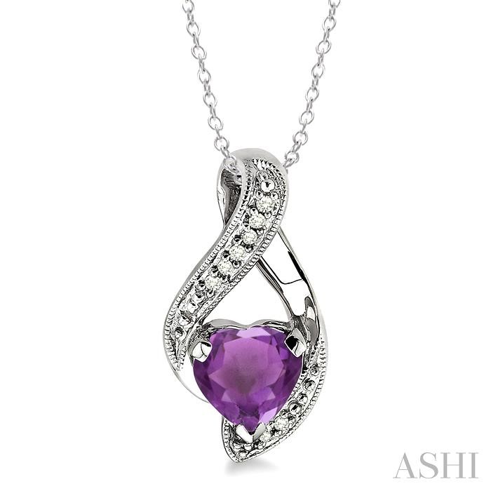 SILVER HEART SHAPE GEMSTONE & DIAMOND FASHION PENDANT