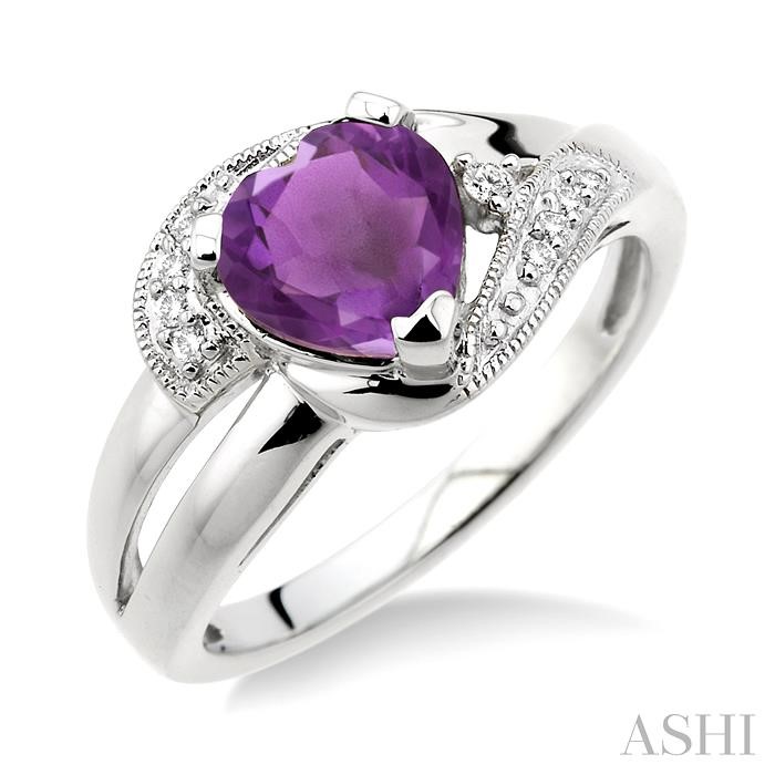 SILVER HEART SHAPE GEMSTONE & DIAMOND FASHION RING