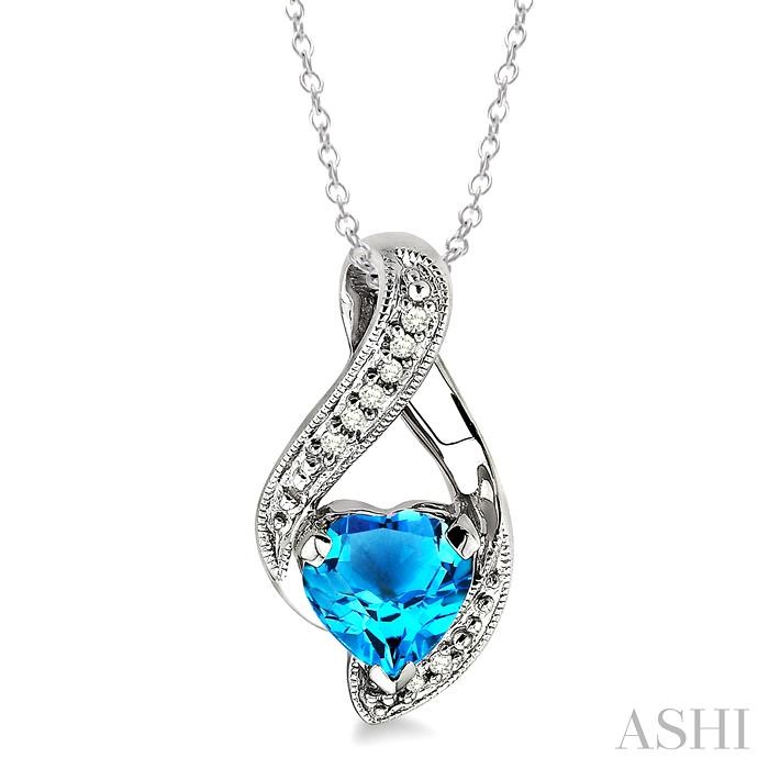 SILVER HEART SHAPE GEMSTONE & DIAMOND FASHION PENDANT