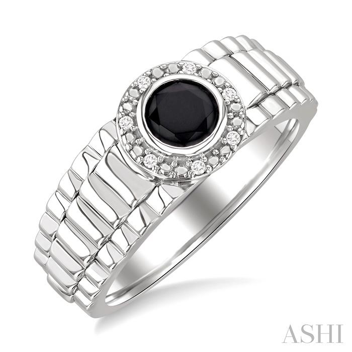 Silver Round Shape Men's Onyx Diamond Ring
