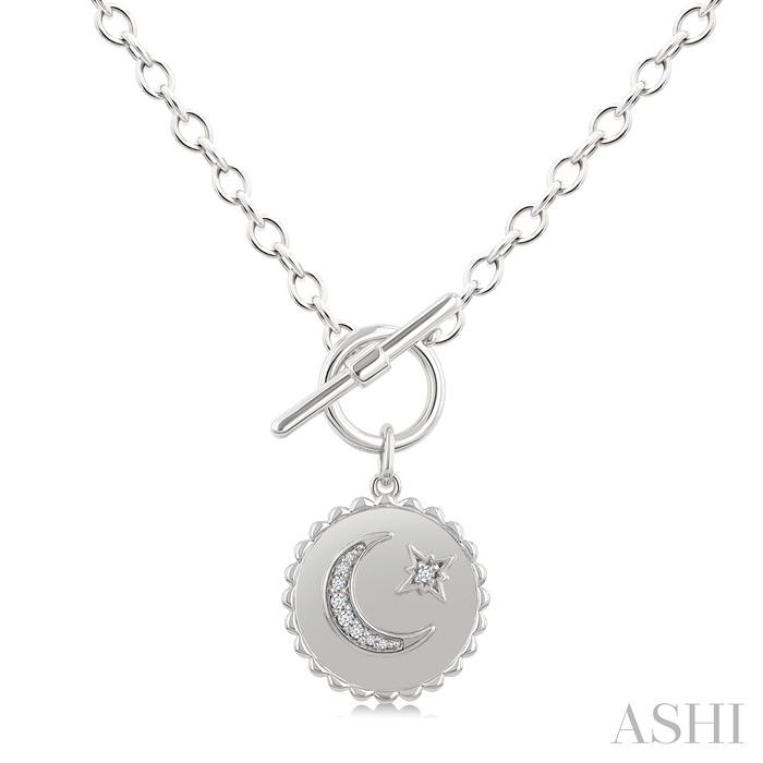 Silver Crescent Moon & Star Toggle Diamond Fashion Pendant