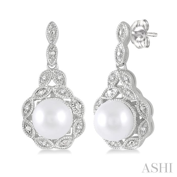 SILVER PEARL & DIAMOND EARRINGS